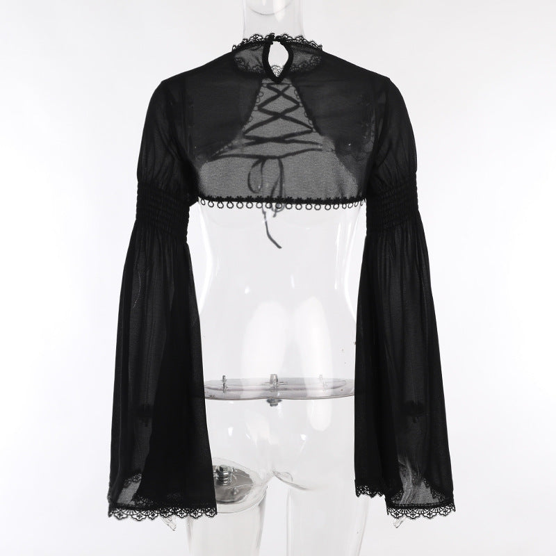 Women's Dark Goth Bow Lace Blouse