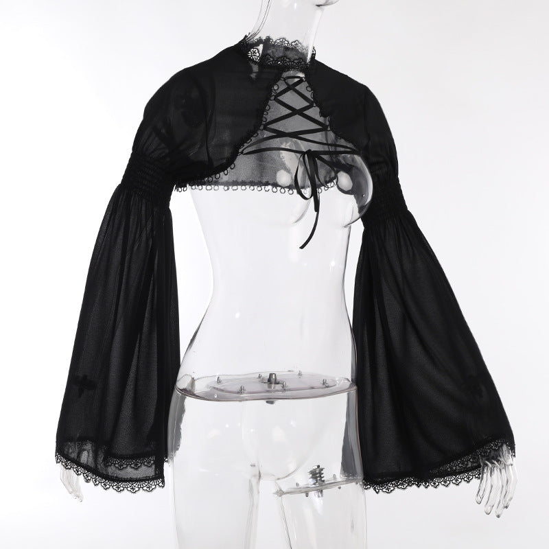 Women's Dark Goth Bow Lace Blouse