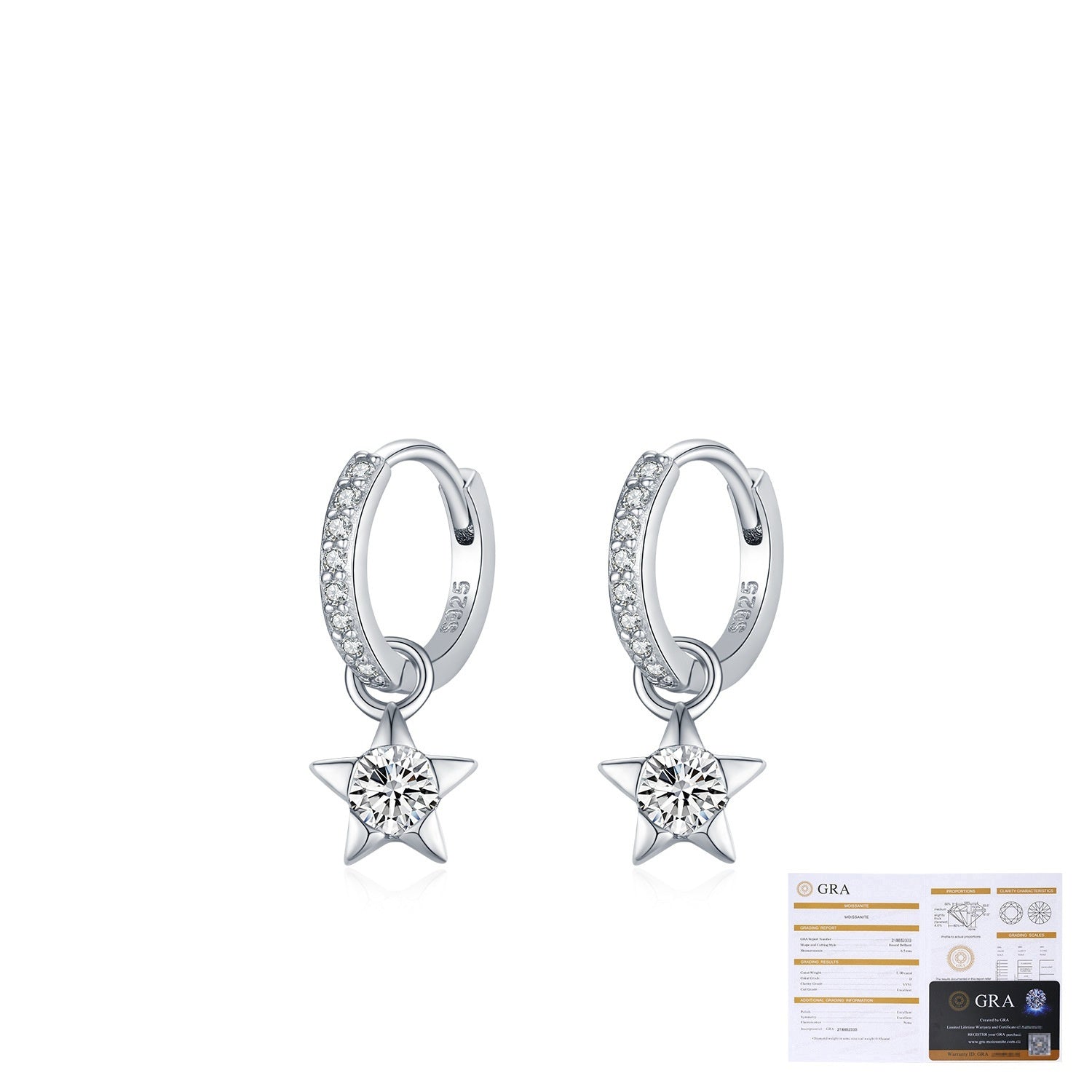 Mozan Diamond S925 Silver Trendy Commuter-style Diamond-studded Versatile Star Earrings
