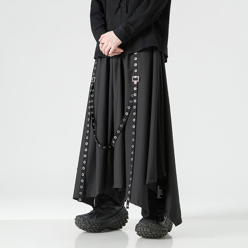 Goth Men's And Women's Same Rivet Ribbon Wide-leg Pants