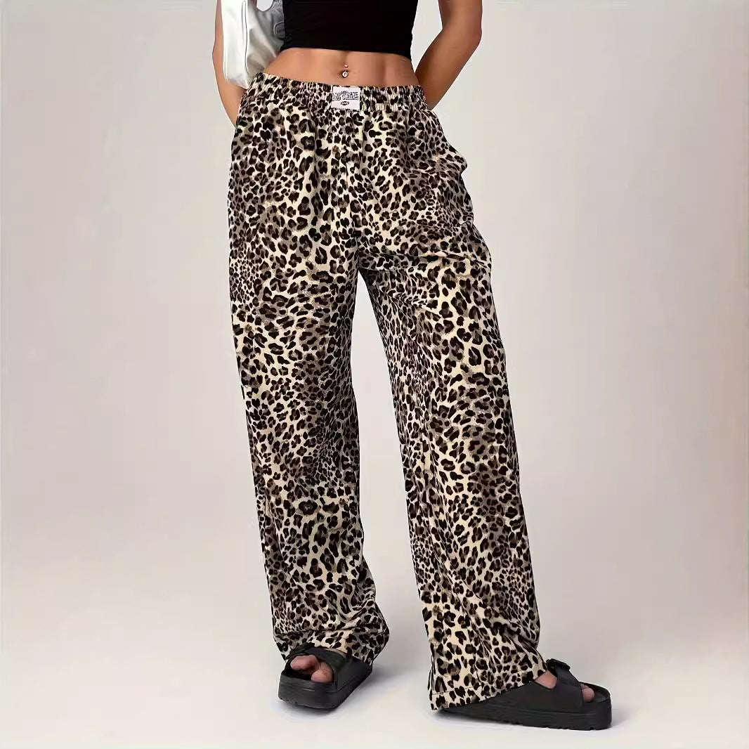 Leopard Print Straight Casual Printed Trousers Loose Wide Leg Pants For Women