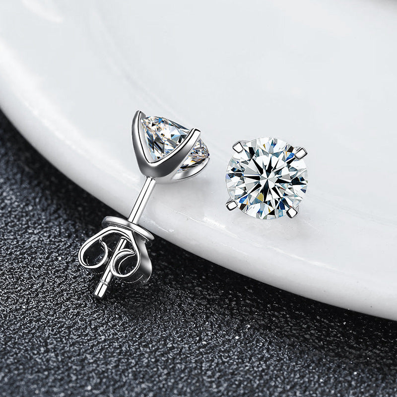 Classic Four Claw Moissanite Stud Simple And Stylish Sterling Silver GoldPlated Earrings