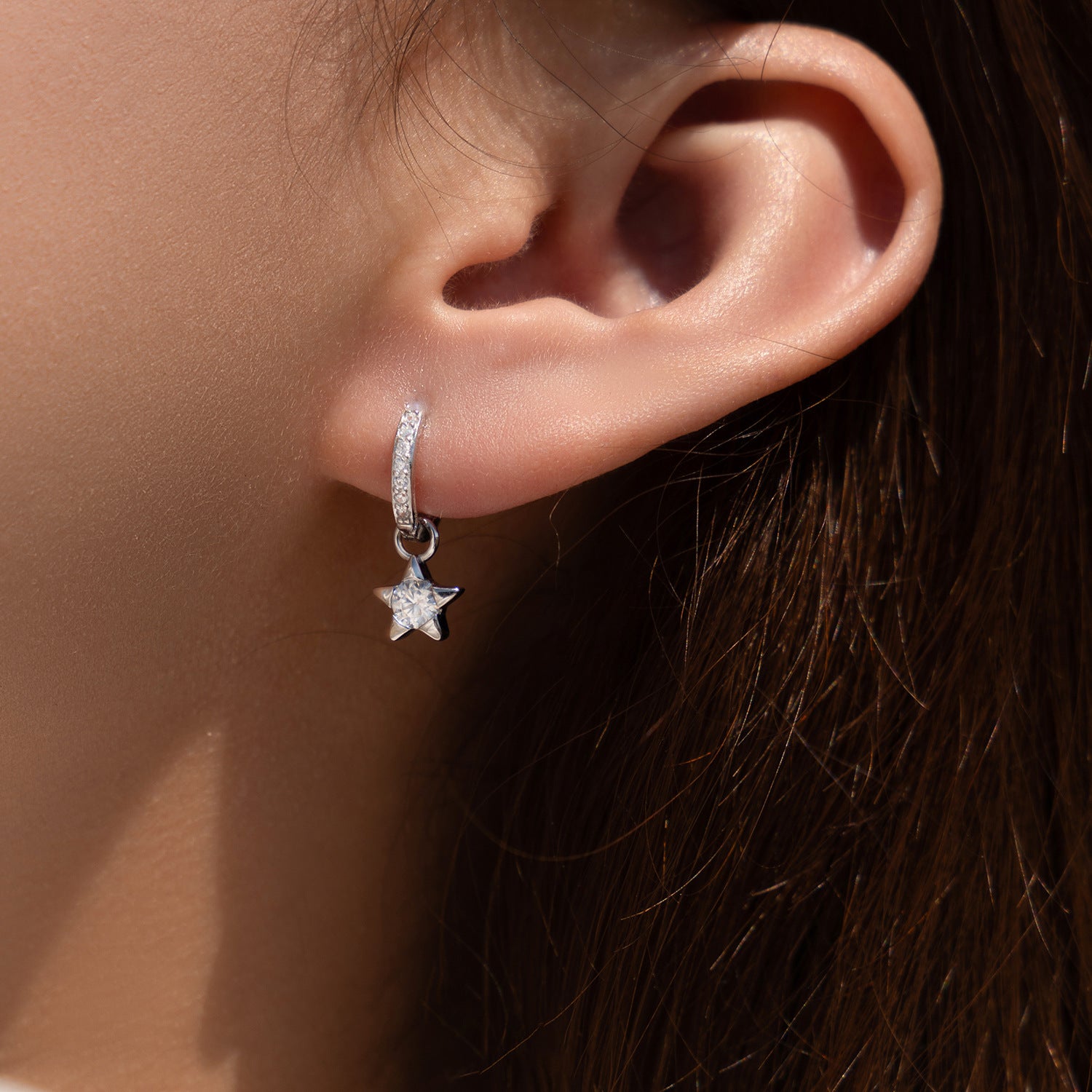 Mozan Diamond S925 Silver Trendy Commuter-style Diamond-studded Versatile Star Earrings