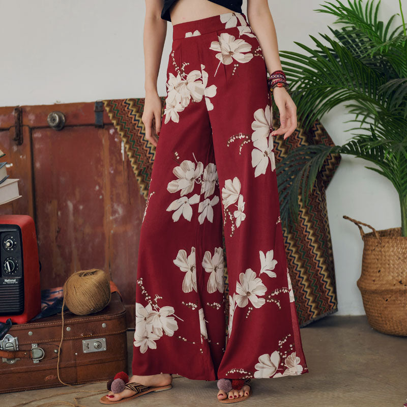 Women's Summer High Waist Retro Boho Loose Trousers
