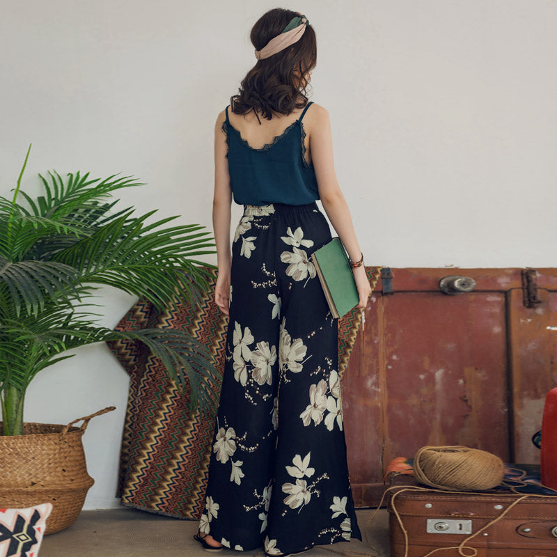 Women's Summer High Waist Retro Boho Loose Trousers